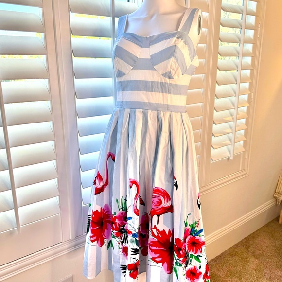 Dresses & Skirts - Flamingo Blue and White Striped A-Line Dress
